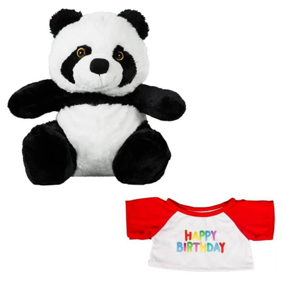 Bamboo the Panda Plush Toy In Happy Birthday T-Shirt with Red Sleeves - 8 Inch Panda Stuffed Animal, Cute & Soft Cuddly Birthday Teddy Bear, Gift for Kids, Birthday Decor, Party Favor