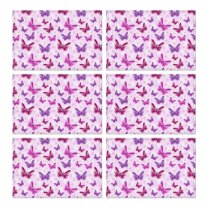 Colorful Butterfly Floral Tropical Pattern Heat Resistant Flax Table Mats, Wrinkle Free Machine Washable Place Mats for Dining Table, Artistic Cute Design for Butterfly Lover, Set of 6