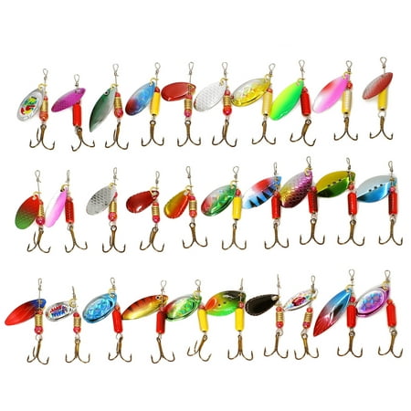 - 30PCS Fishing Lures Spinnerbait for Bass Trout Walleye Salmon by Assorted Metal Hard Lures Inline Spinner Baits, 1 to 1.57 inches