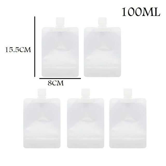 5 Pcs Clear 30/50/100ml Plastic Liquid Bags Reusable Leakproof Liquid Dispenser