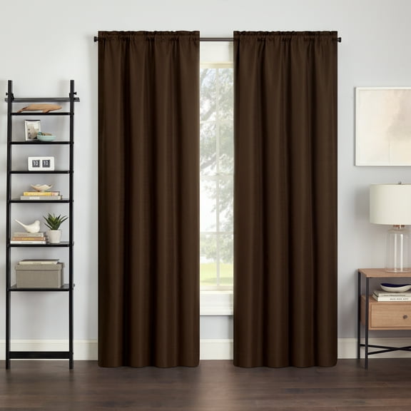 Eclipse Samara Solid Color Blackout Rod Pocket Single Curtain Panel, Espresso, 42" W x 63" L