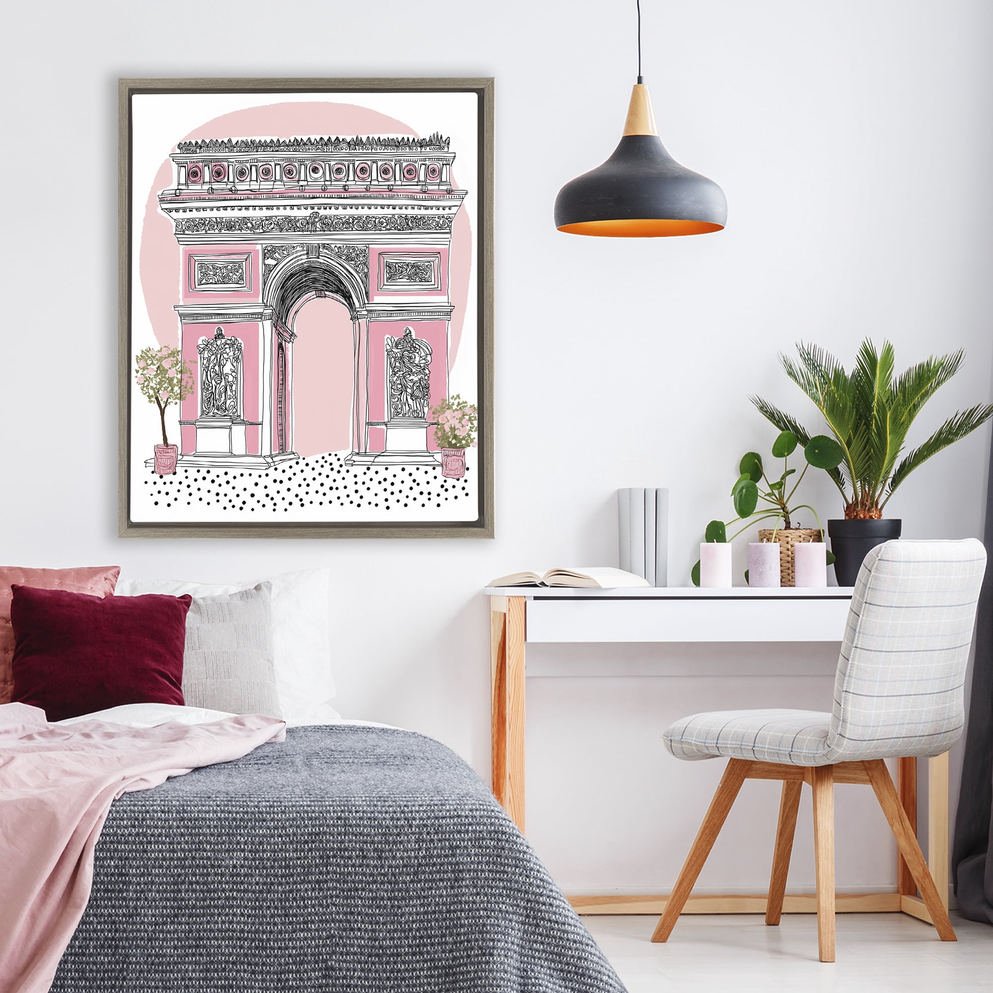 Stupell Industries Pink Neoclassical Archway Brown Framed Floater Canvas Wall Art, design by Jess Stempel