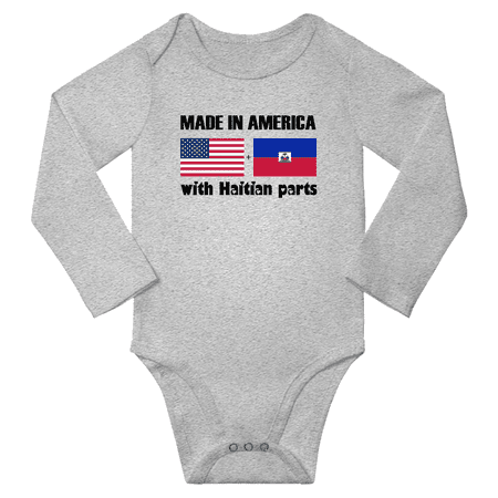 

Made in America With Haitian Parts Baby Long Sleeve Romper (Gray 12 Months)