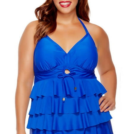 Women's Plus-Size Tiered Ruffle Tankini Swimsuit Top - Walmart.com