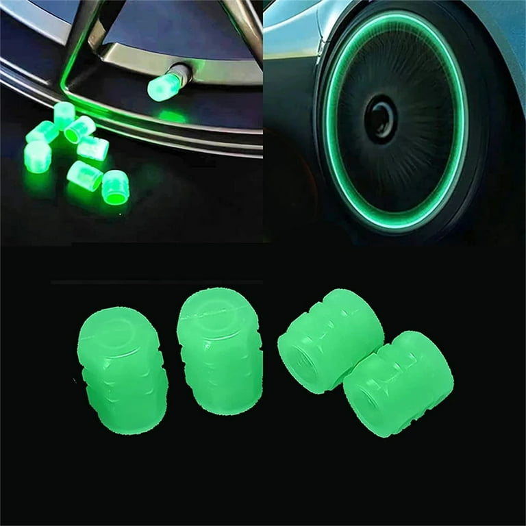 Tyre Valve Stem Caps for Car, 4 PCS Fluorescent Green Glow in The