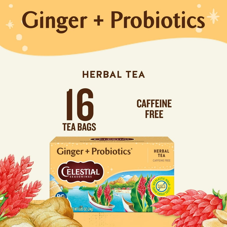 Celestial Seasonings Ginger Probiotics Caffeine-Free Herbal Tea
