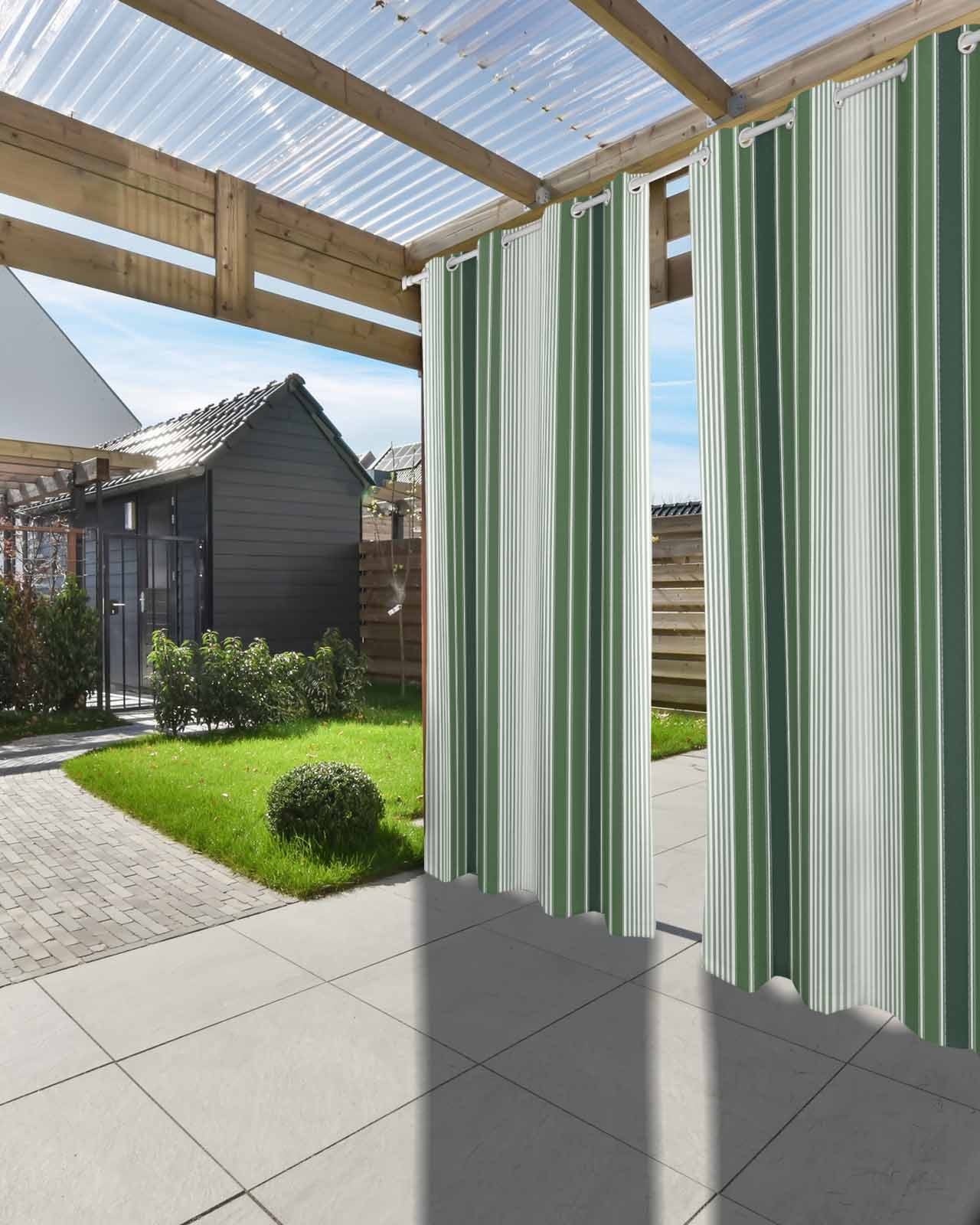Dark Green Ombre Stripe Outdoor Curtains for Patio, Farmhouse Simple Striped Privacy Drapes Grommet Waterproof Outside Curtains for Porch/Cabana/Balcony 54"x 108", 1 Panel