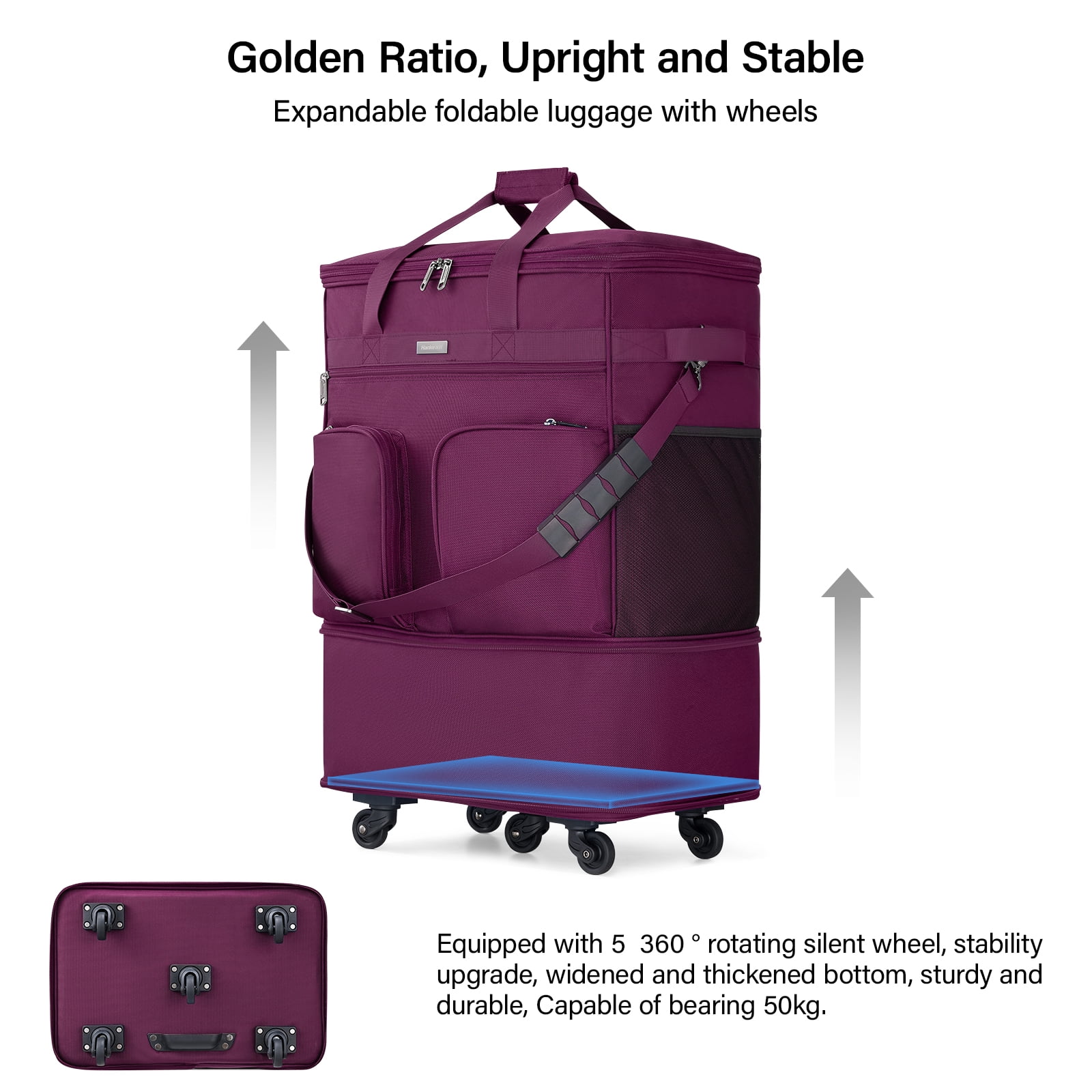 Hanke Suitcases with Wheels Expandable Foldable Luggage Bag Suitcase Collapsible Rolling Travel Bag Duffel Bag for Men Women Lightweight Suitcases,Purple