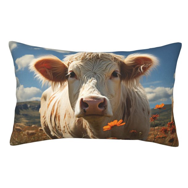 Fotbe Daisy Meadow Cow Funda de Almohada Decorativa Estilo Occidental, Lujo en Algodón, Fundas para Almohadas King, Cojín Estampado para Decoración del Hogar-20"x30"