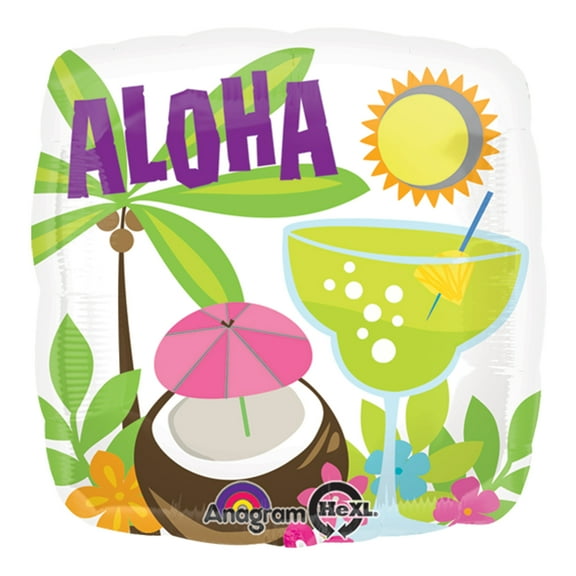 Anagram Aloha Summertime Luau Party Tropical 18" Foil Balloon, White Green