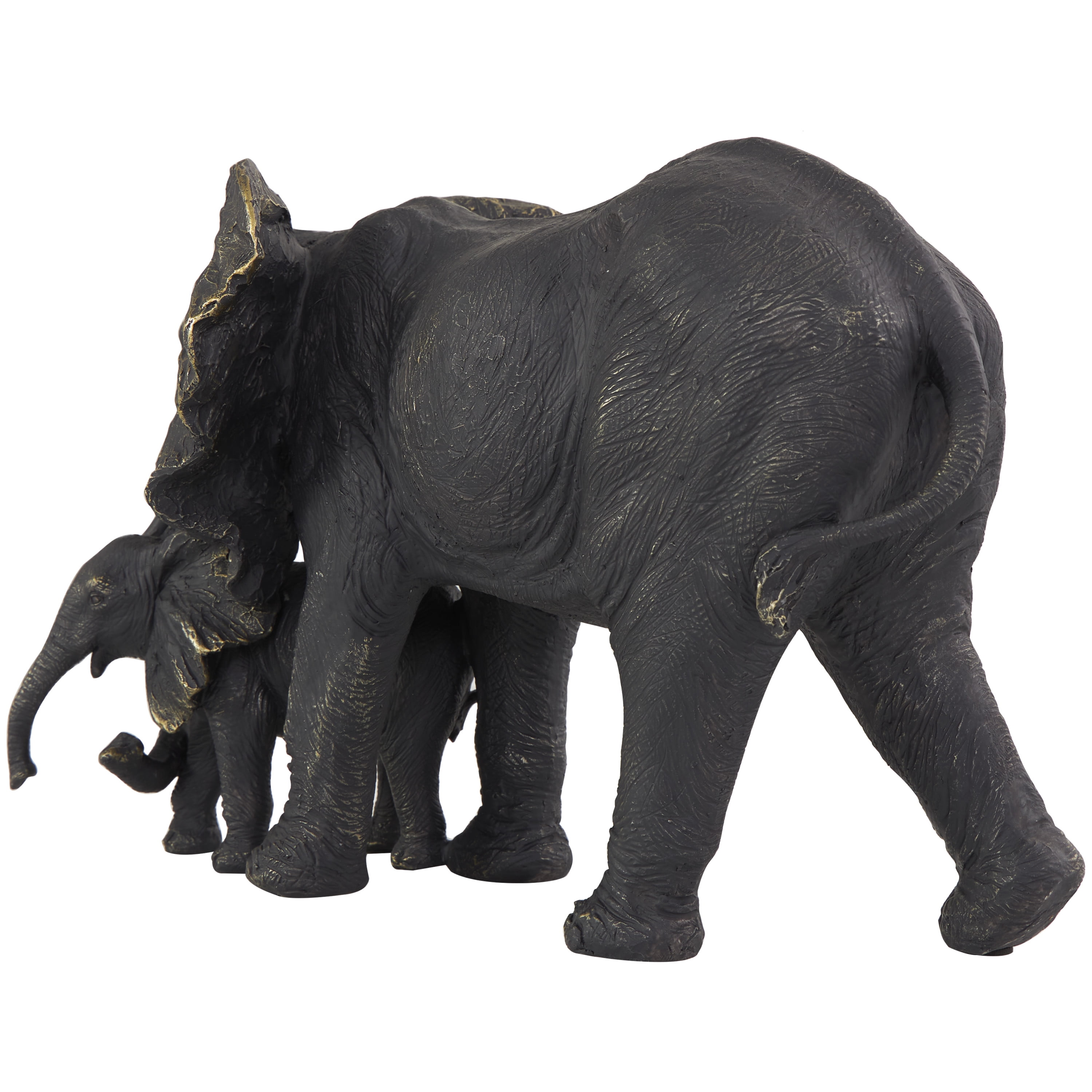 14" x 9" Bronze Polystone Family Elephant Sculpture with Gold Foil Accents, by DecMode