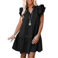 thumbnail image 1 of Vestido con cuello en V y mangas con volantes, vestido túnica de verano para mujer con cuello en V y cordón, funcionalidad versátil, 1 of 2