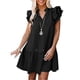 thumbnail image 1 of Vestido con cuello en V y mangas con volantes, vestido túnica de verano con cuello en V y cordón para mujer, elegante y estético, 1 of 2