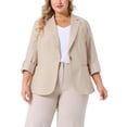thumbnail image 1 of Blazers de talla grande para mujer Agnes Orinda, chaquetas de traje de oficina de lino con solapa y botones, con bolsillo 1X beige, 1 of 5