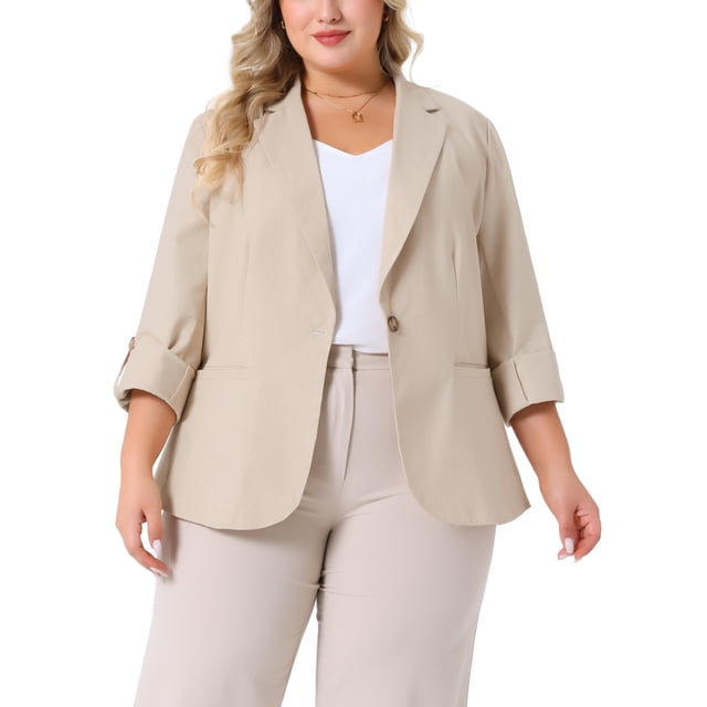 Blazers de talla grande para mujer Agnes Orinda, chaquetas de traje de oficina de lino con solapa y botones, con bolsillo 1X beige