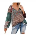 thumbnail image 2 of Blouse Tunique Ample à Manches Longues Col en V Floral Boho pour Femmes, 2 of 4