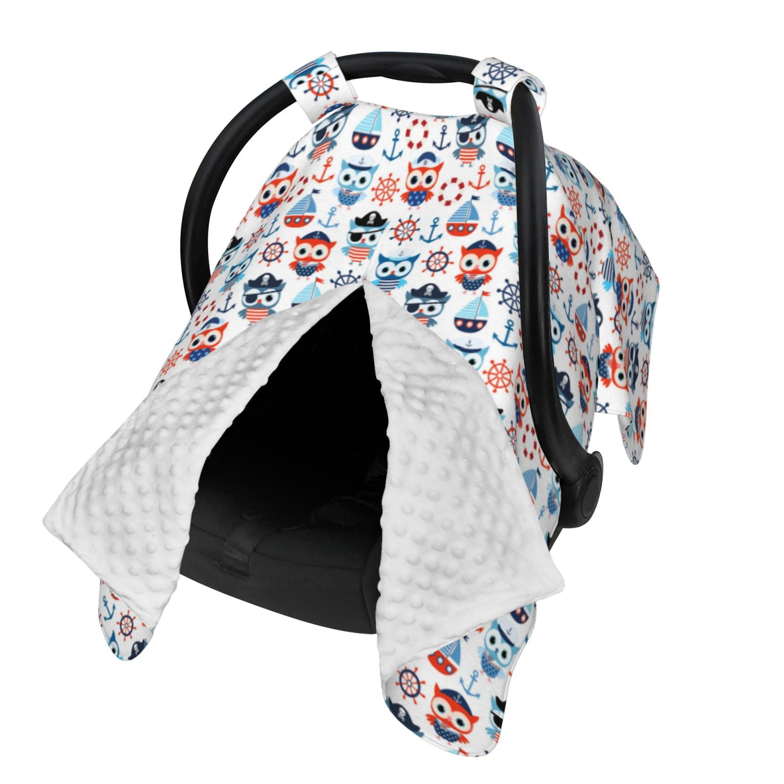 Naloa Nautical And Pirate Owls Baby Car Seat Cover, Breathable Baby Carrier Cover, Multiuse Baby Carrier Cover & Nursing Breastfeeding Cover