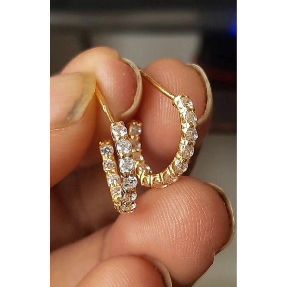 1Ct Round Cut Lab Created Diamond Women's Hoop Earrings 14K Yellow Gold Plated