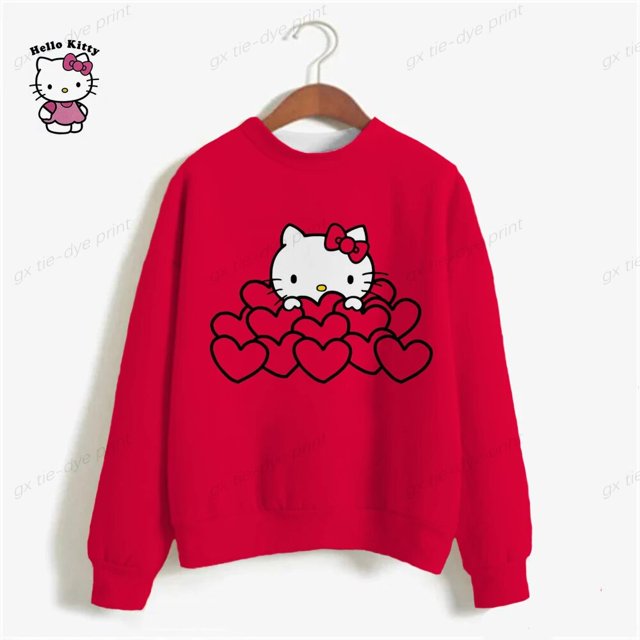 Hello Kitty Sweat à Capuche Femme Rose Kawaii Imprimé Dessin Animé Harajuku Ample Mode Coréenne Vêtements Féminins