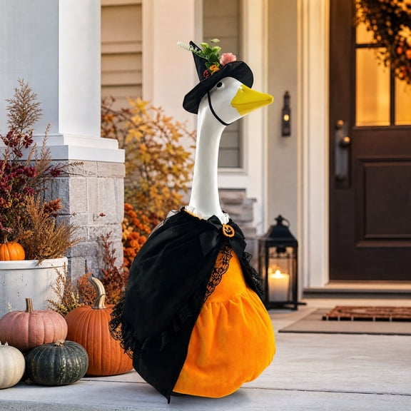 Halloween Costume, Pumpkin Witch Cloak, Porch Goose Outfit, Weatherproof Fabric Construction and Easy Secure Fitting for Garden Lawns, Porch Displays and Yard Decor.