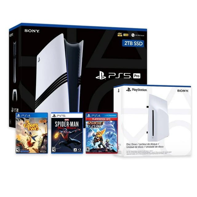 PlayStation 5 Pro with Disc Drive 2TB SSD PS5 Console, Wireless Controller and Marvel's Spider-Man: Miles Morales, Ratchet and Clank & It Takes Two - CFI-7019 PS5 Pro
