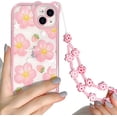 thumbnail image 1 of Funda transparente compatible con iPhone 14, diseño floral con cadena para niñas y mujeres, suave TPU a prueba de golpes, protectora para iPhone 14, diseño de flores rosas., 1 of 8