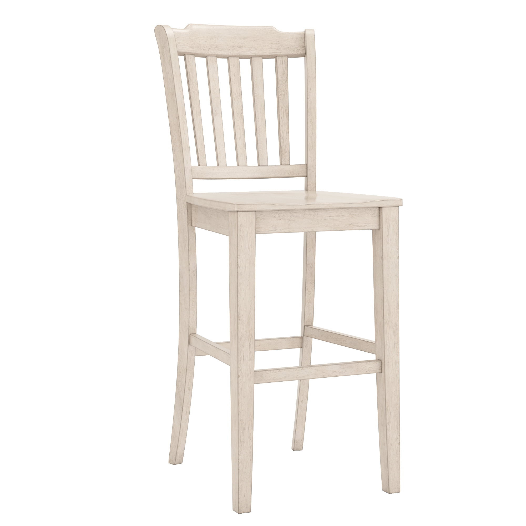 Weston Home Farmhouse Vintage Slat Back Solid Wood Bar Height Chair, Set of 2, Antique White
