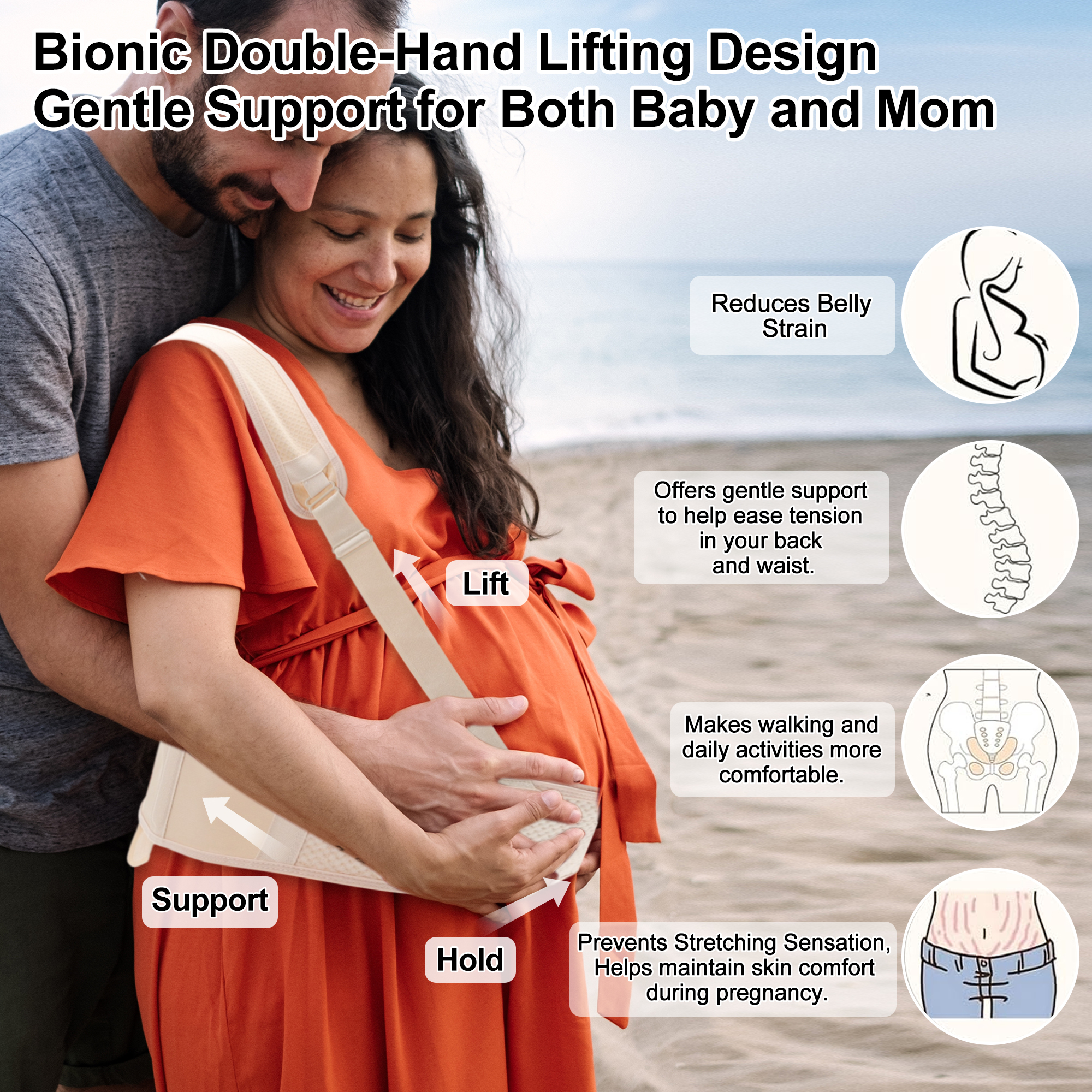 Unique Bargains Pregnancy Belly Band with Adjustable Straps 1 Pc X-Large Apricot