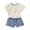 White, variant on Mercatoo Children Summer Bubble Sleeve Round Neck Print T Shirt Denim Shorts Clothes Outfit Girls Casual Set 1 to 6 Years