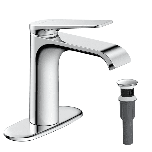JOMOO Waterfall Bathroom Faucet, Spin-Lock Quick Install, Low-Lead Brass, Pop-Up Drain Included, Chrome