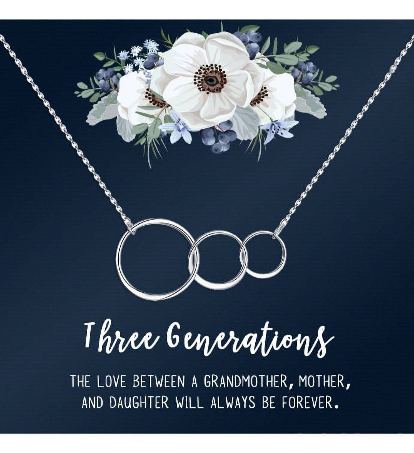 Three Generation Mother's Day Jewelry, Three Generation Necklace and Card Gift, Gift for Mom, Gift for Mother, with Gift Box and Ships Next Day! [Silver Triple Infinity Rings, No-Personalized Card]