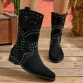 thumbnail image 3 of Womens Sparkly Rhinestones Wide Calf Cowboy Boots Winter Fall Suede Glitter Chunky Low Heel Mid Calf Cowgirl Dress Booties, 3 of 8