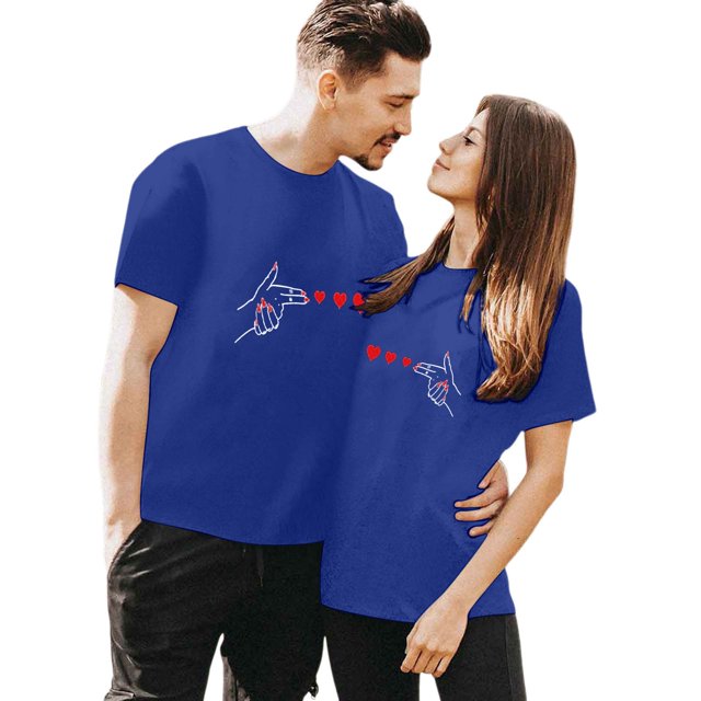 LUOGENLI T-shirts pour Femme pour Femmes T-Shirt pour Couple Imprimé Col Rond Manches Courtes T-Shirt T-shirts pour Femmes T-Shirt Graphique Saint-Valentin T-shirts pour Femmes T-shirts Graphiques TTG Grande Taille Pâques Bleu TTG