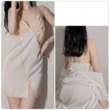 YCNYCHCHY Night Dress Women Silk Satin Nighties Nightdress Women Nightie Homewear Lingerie Lace Night Gown Sleepshirts Sexy Nightgown