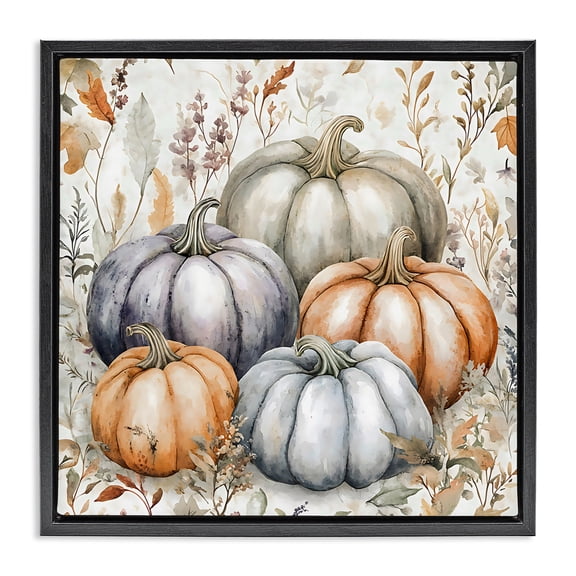 Stupell Industries French Country Watercolor Pumpkin Harvest Black Floating Frame Canvas Art, 18 x 18, by Creative Studio
