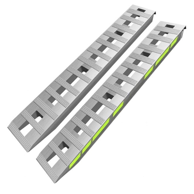 Heavy Duty Aluminum Loading Ramps, 6000 lbs Capacity - Non-Slip Surface - Top Hook & Anti-Tip Design - Global Fit for Trucks, Trailers, Motorcycles, ATVs, Lawn Equipment - 2 Pack, 15" Width