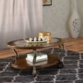 thumbnail image 6 of Wooden Oval Cocktail Table with Glass Top and Open Bottom Shelf Brown- Saltoro Sherpi, 6 of 6