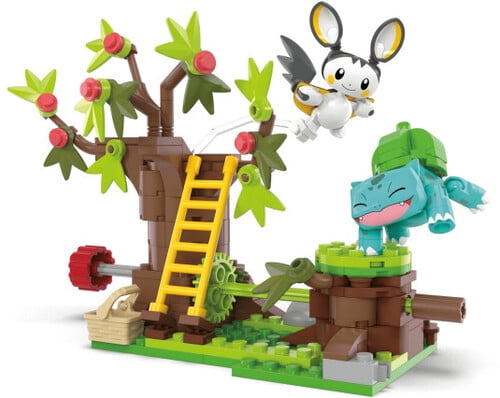 MEGA Pokemon Emolga and Bulbasaur's Charming Woods Building Toy Kit (194 Pieces) for Kids