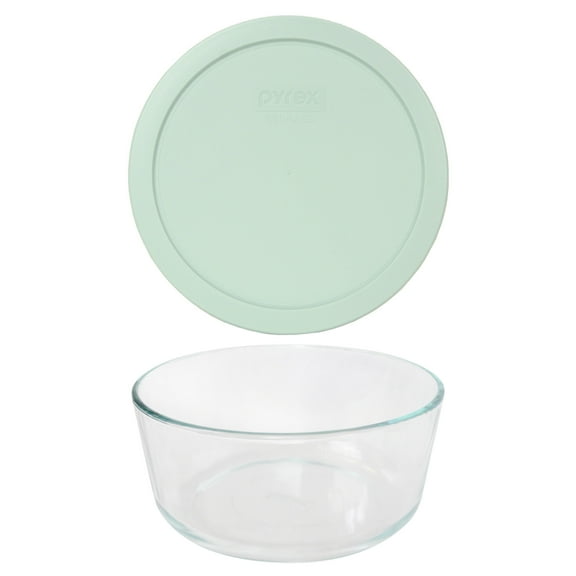 Pyrex 7203 7-Cup Round Glass Food Storage Bowl with 7402-PC Muddy Aqua Plastic Lid