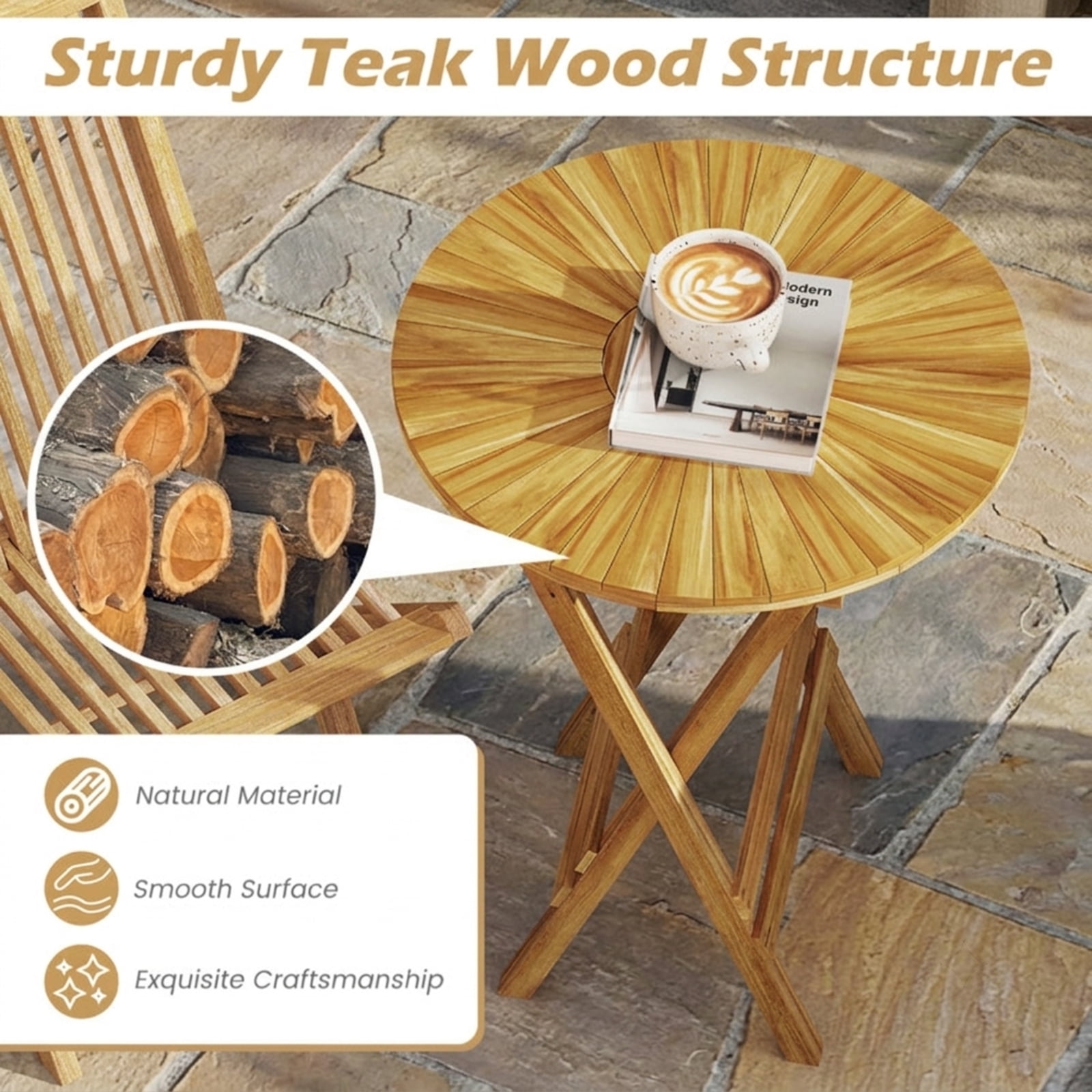 Furnibear Outdoor Side End Table Solid Teak Wood for Patio Porch Poolside Natural 220 lbs Capacity Weather-Resistant Outdoor Furniture