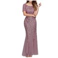 thumbnail image 2 of SMihono Robe Maxi Bohème d'Été pour Femmes Grande Taille Robe Longue à Manches Courtes Col Rond Couleur Unie Robe de Soirée Slim Robe de Plage, 2 of 4