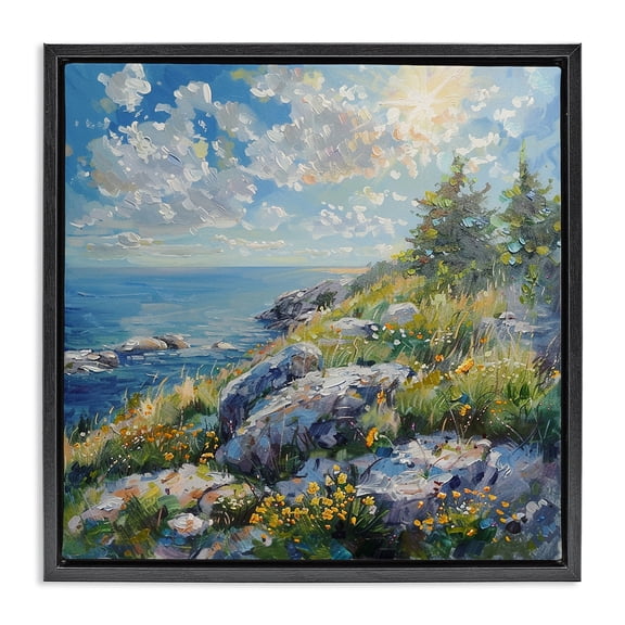 Stupell Industries Coastal Cliffside Sea View Black Floating Frame Canvas Art, 18 x 18, by LSR Design Studio