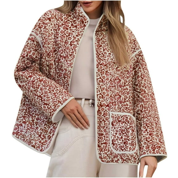 Ashirexll Womens Fleece Coats, Womens Long Sleeve Tops, Casual Floral Print Long Sleeve Jacket Without Hood for Spring and Fall