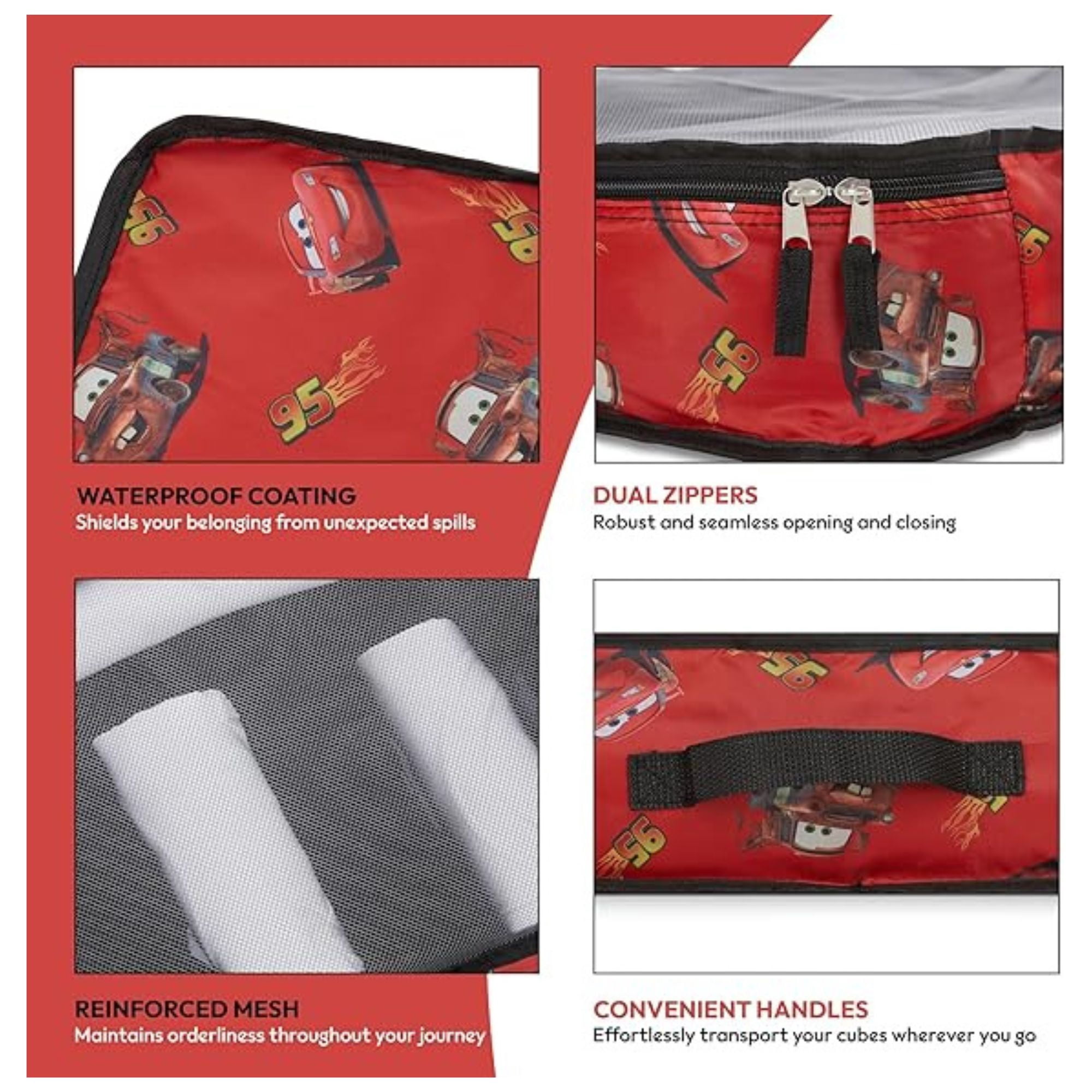 Disney Men’s Cars Lightning McQueen Packing Cubes, 5 Piece Set Travel Organizer for Kids and Adult Red