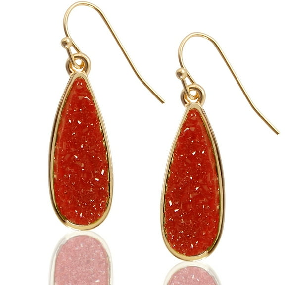 Humble Chic Red Druzy Drop Dangles - Sparkly Bohemian Teardrop Dangly Earrings for Women