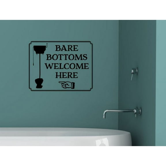 Bathroom Wall Decor Bare Bottoms Welcome Fun Decal Sticker Camper Quote 23x18-Inch Black