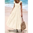 thumbnail image 4 of Vestido largo PRETTYGARDEN para mujer con cuello cuadrado y ojales, color beige, 4 of 9