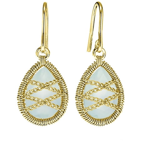 5th & Main 18kt Gold over Sterling Silver Hand-Wrapped Teardrop Chalcedony Earrings