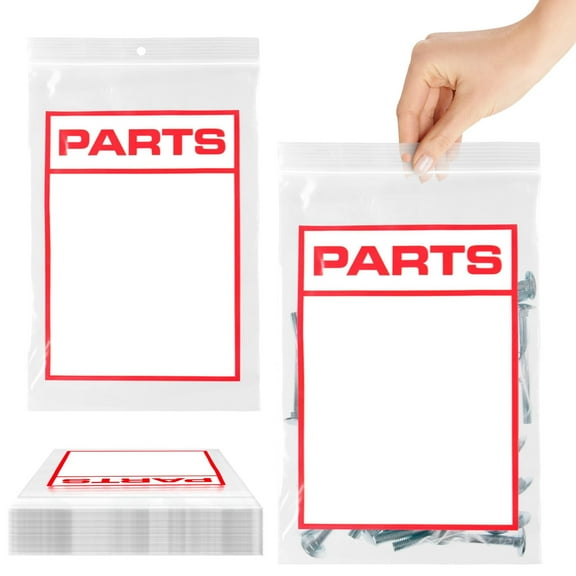 Pack of 1000 Zipper Bags 6 x 9. Seal Top White Block Bags 6x9. Heavy Duty Plastic Bags 4 Mil. Printed "Parts" Resealable Polyethylene Storage Bag with Hang Hole. Zipper Locking Poly Bag