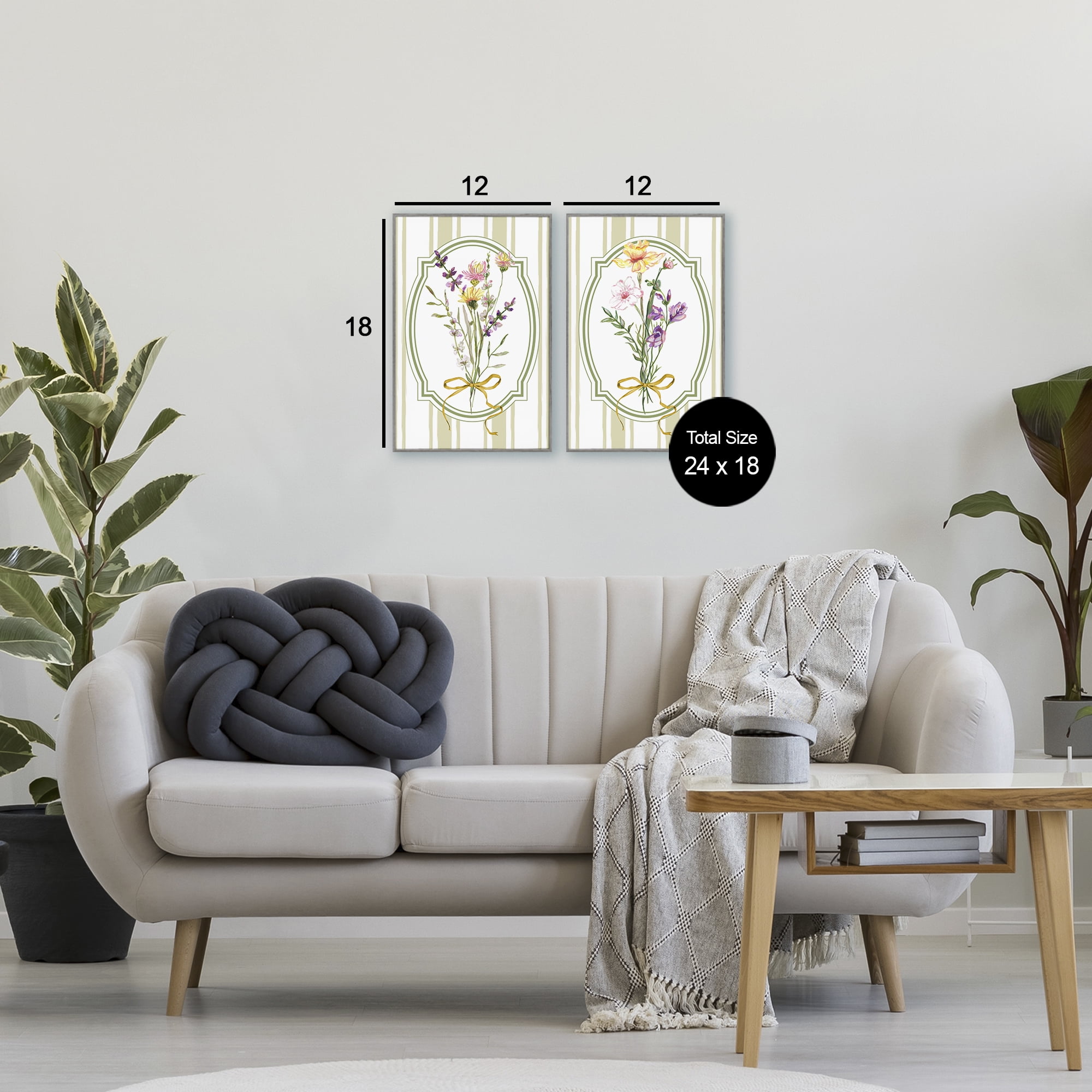 Wildflower Bundles Classic Stripes 2 Piece Gray Framed Giclee Art Set, design by Adonna Ebrahimi